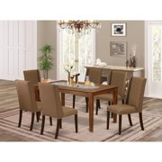 HomeStock Modern Motifs 7-Piece Small Dining Table Set- 6 Parson Chairs And Dining Table Hardwood Structure -High Back & Mahogany Finish