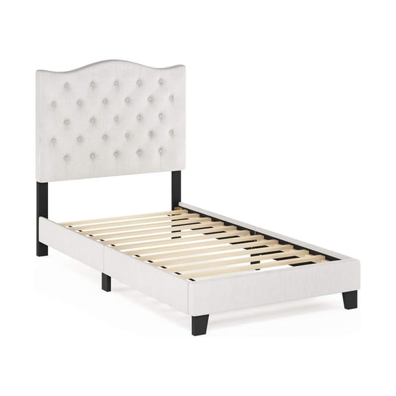 Homestock Modern Motifs Linen Upholstery And Cushioned Button Tufted Bed Frame, Simple Stylish Design, Functional And Suitable For Most Bedroom-Size:Twin