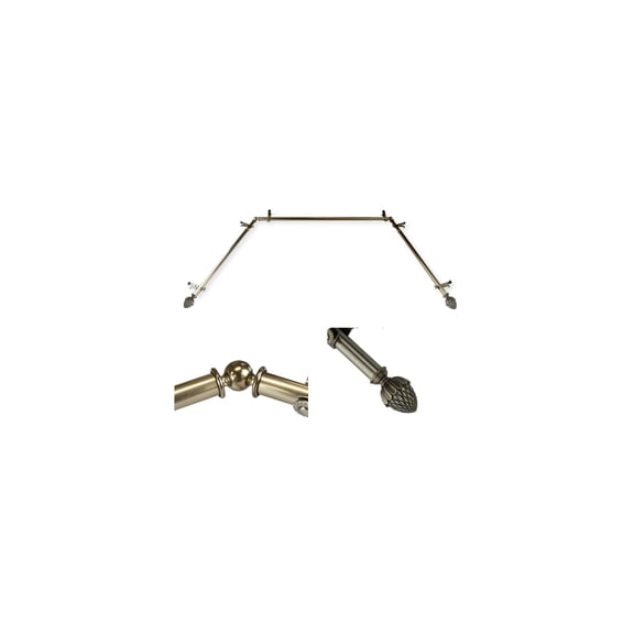 Modern Curtain Rods & Hardware Set - Adjustable 38-72" Center Rod, Antique Brass Finish