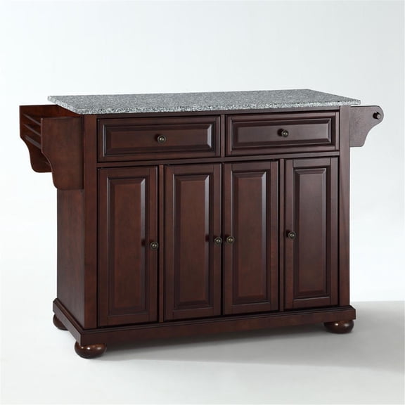 HomeStock Modern Motifs Granite Top Full Size Kitchen Island,Spacious Countertop,Portable Design,Modern Kitchen Furniture,Convenient,/Cart Mahogany/Gray
