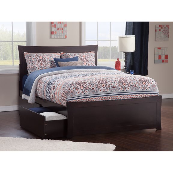 Modern Platform Bed with Drawers - Stylish Bedroom Storage Solution, 82" Walnut Finish
