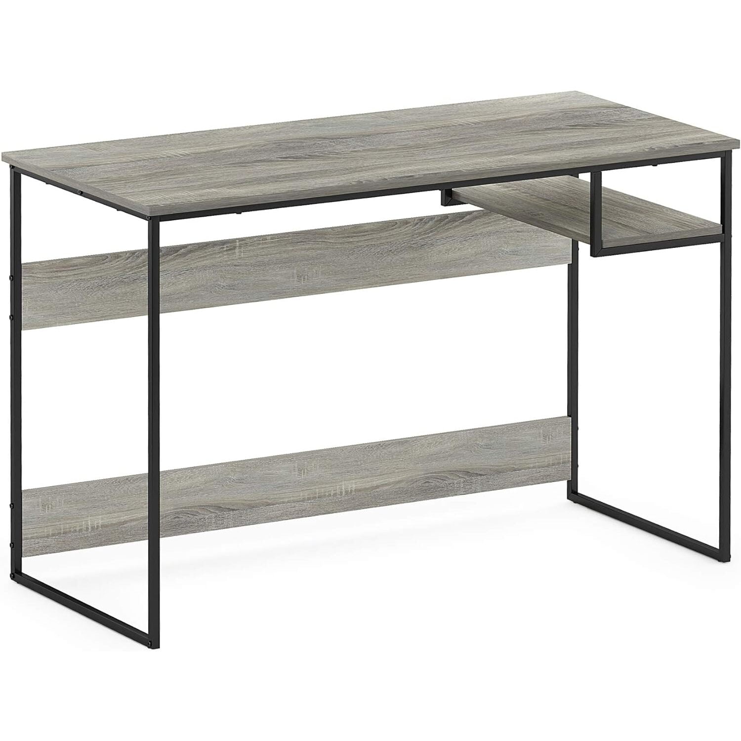 Modern French Oak Grey Study Desk with Metal Frame and Shelf