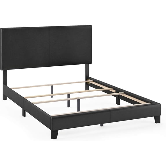 Modern Motifs Upholstered King Bed Frame In Black Pu Leather With Foam-Filled Headboard For Comfort And Style, Suitable For Glamorous Interiors