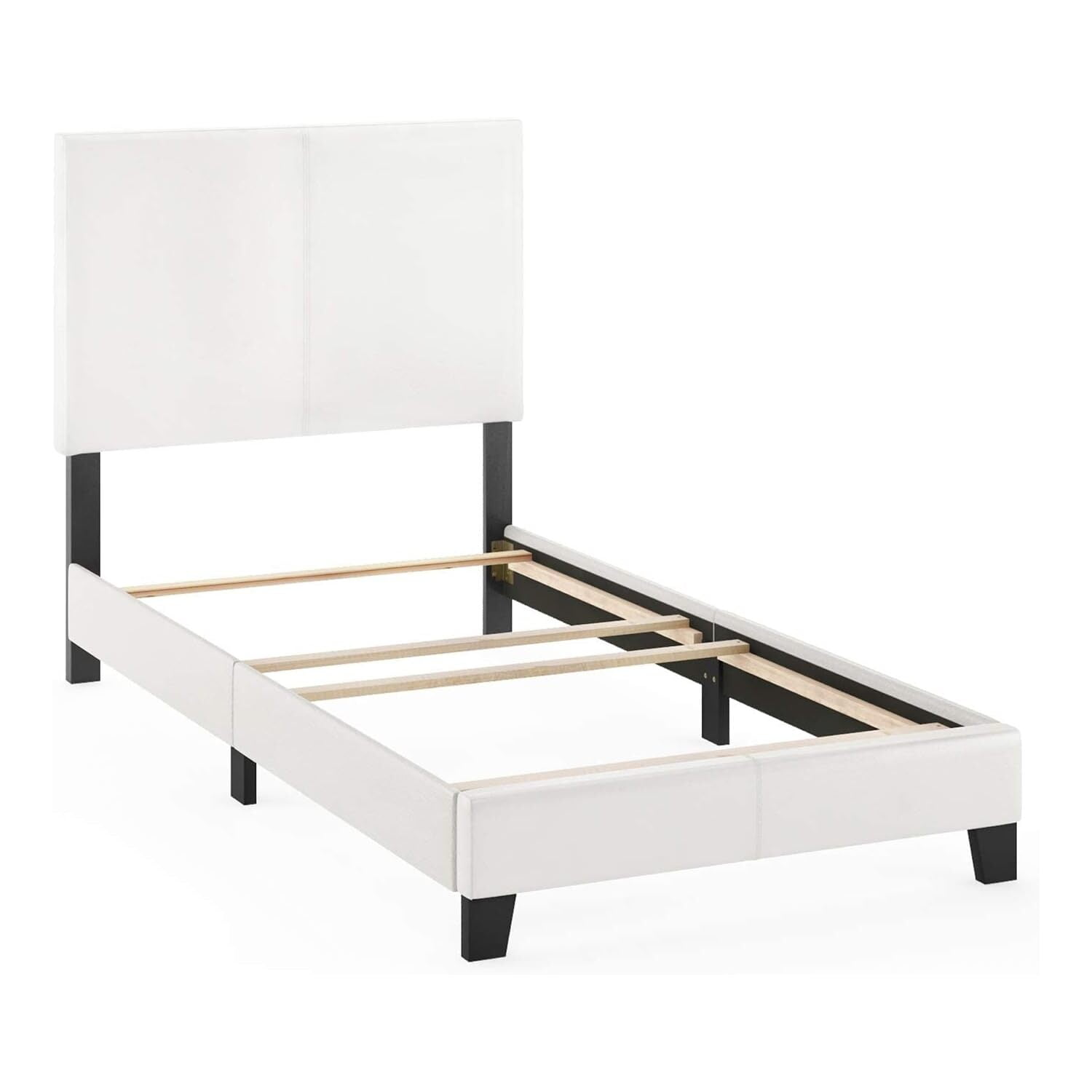 Twin White Faux Leather Upholstered Bed Frame with Headboard