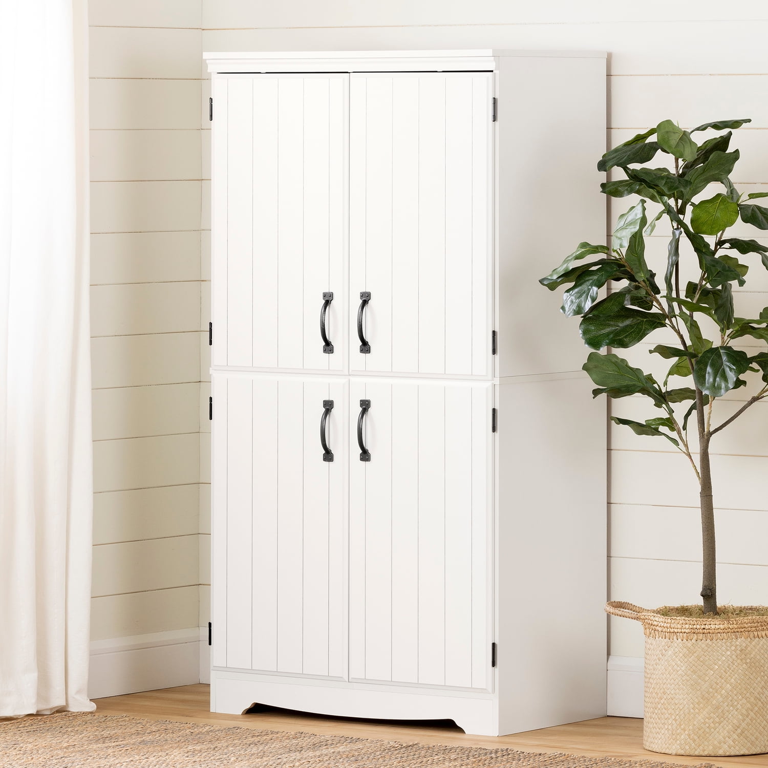 White Farmhouse 4-Door Storage Cabinet with Adjustable Shelves