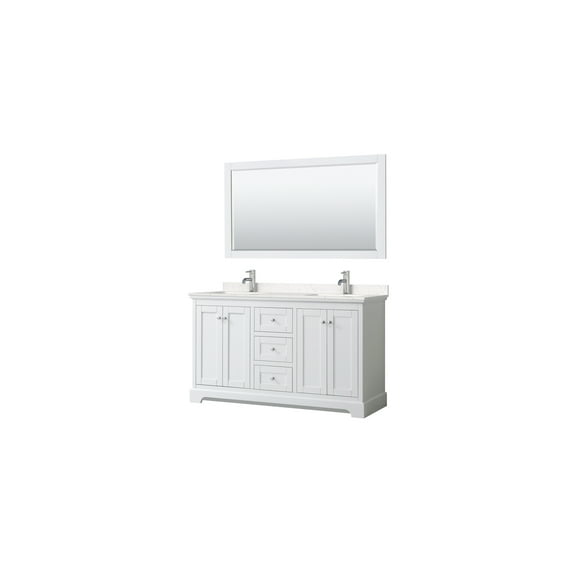 60" Double Vanity Set - White Carrara Marble Top, Undermount Sinks & 58" Mirror