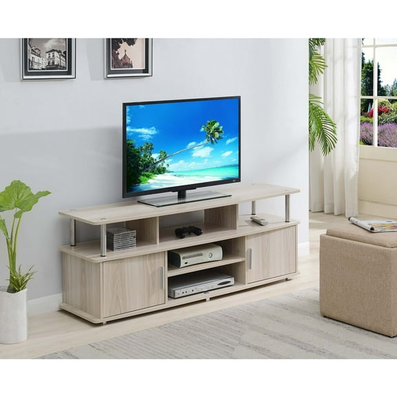 HomeStock Modern Muse 60" TV Stand, Ice White Finish, 59"L x 15.75"W x 22.25"H, Holds TVs up to 65 inches, Rectangular, Melamine Veneer Material