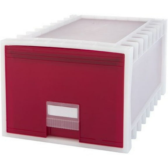 HomeStock Modern Muse Archive Storage Drawers, Letter Files.15.13 X 24.25 X 11.38, Red/White - Stackable Upto Ten Units High, Drawers have Built-in Wheels