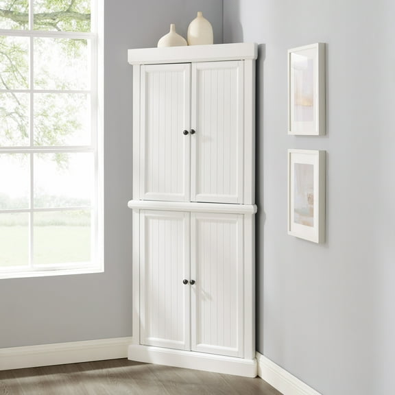 Tall Corner Pantry Cabinet - White Kitchen Storage, Stackable Modular Pantry, Space-Saving Cabinet Organizer