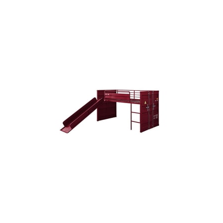 HomeStock Modern Muse Twin Loft Bed w/Slide in Red Finish