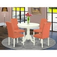 thumbnail image 1 of Round Dining Set 5pc - 36" Table & 4 Chairs - Pink Flamingo Linen White - Modern Kitchen Set, 1 of 5