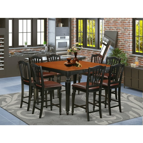 Counter Height Dining Set 9 Piece Table & Stool Set - Modern Bar Table with Wood Seats