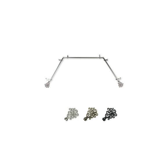 Adjustable Curtain Rods & Hardware Set - Telescoping Design for Bay Windows - Black Finish