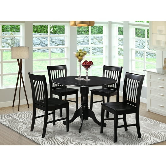 Round Kitchen Table Set with 4 Chairs - Small Drop Leaf Dining Table for Space Saving