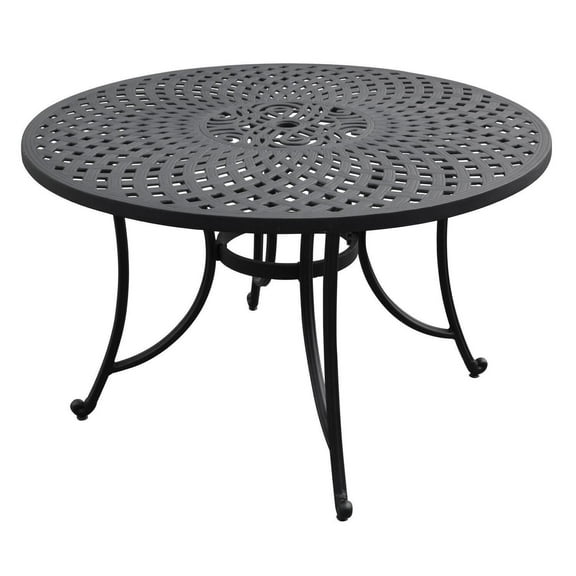 Outdoor Dining Table - 46" Round Patio Table - Cast Aluminum - Black - Umbrella Hole - Garden Table