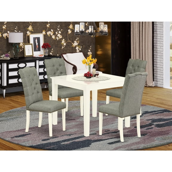 5-Piece Kitchen Dining Set - Parson Chairs & Table - Linen White Wood Frame - Modern Dinette Set