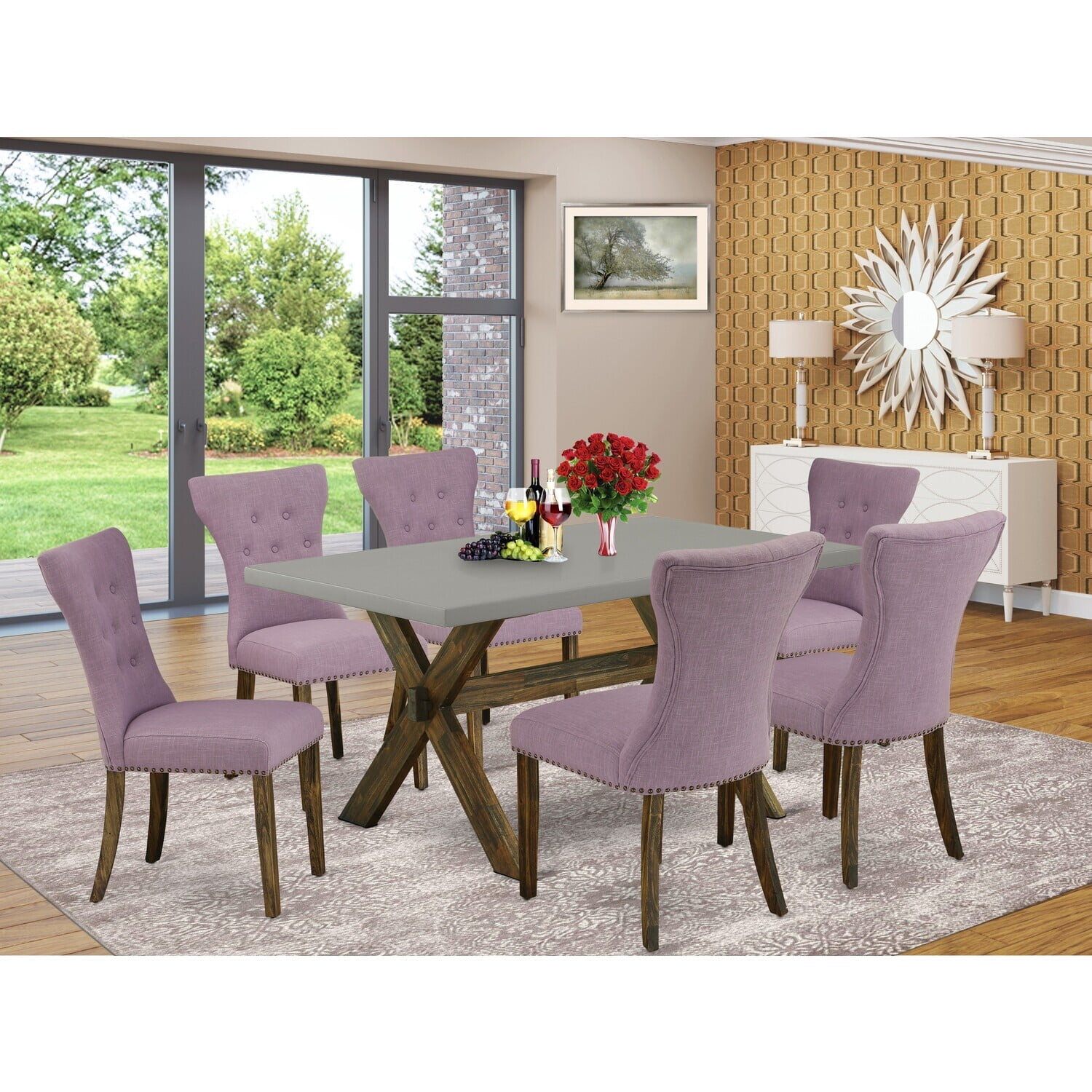 7-Piece Dining Set - Rectangular Table with 6 Parson Chairs - Hardwood ...