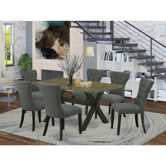 7-Piece Rectangular Dining Set - Solid Wood Table6 Parsons Chairs - Modern Kitchen Dining Room Furniture