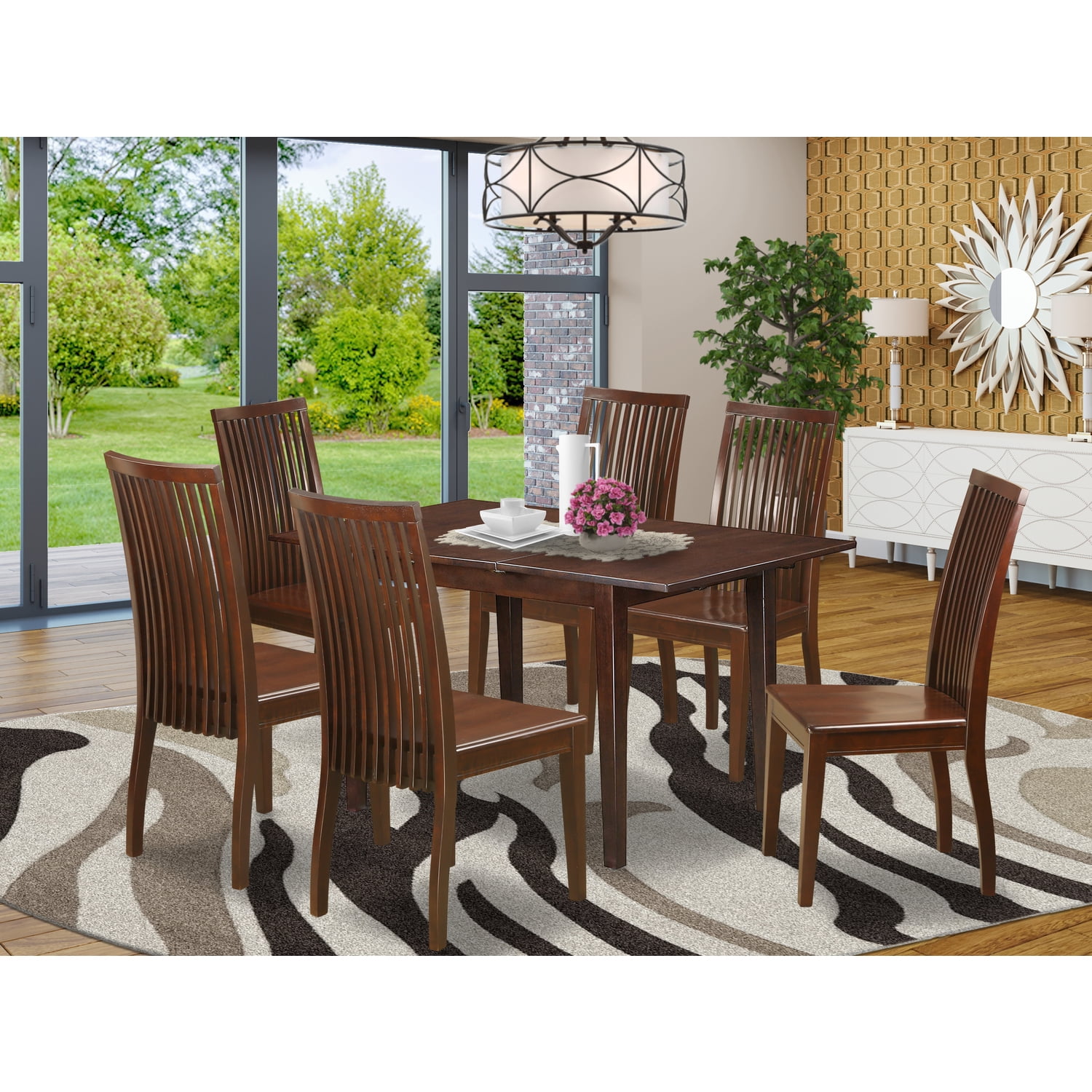 7 Piece Dining Set - Rectangle Table with Butterfly Leaf & 6 Chairs ...