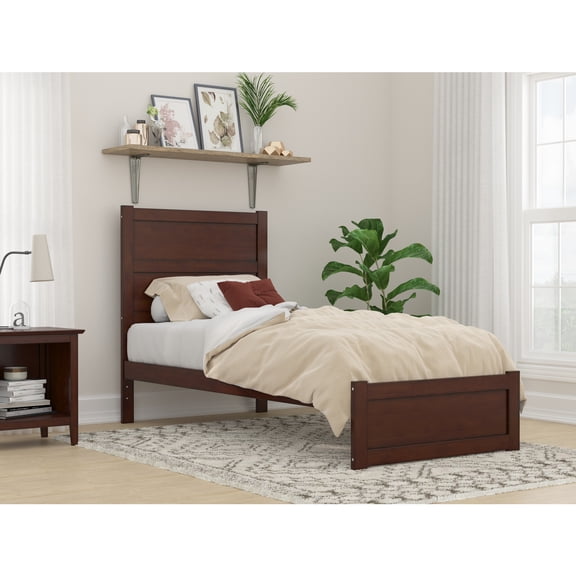 Platform Bed Frame with Footboard & Charging Station - Modern Wood Slat Support Bed