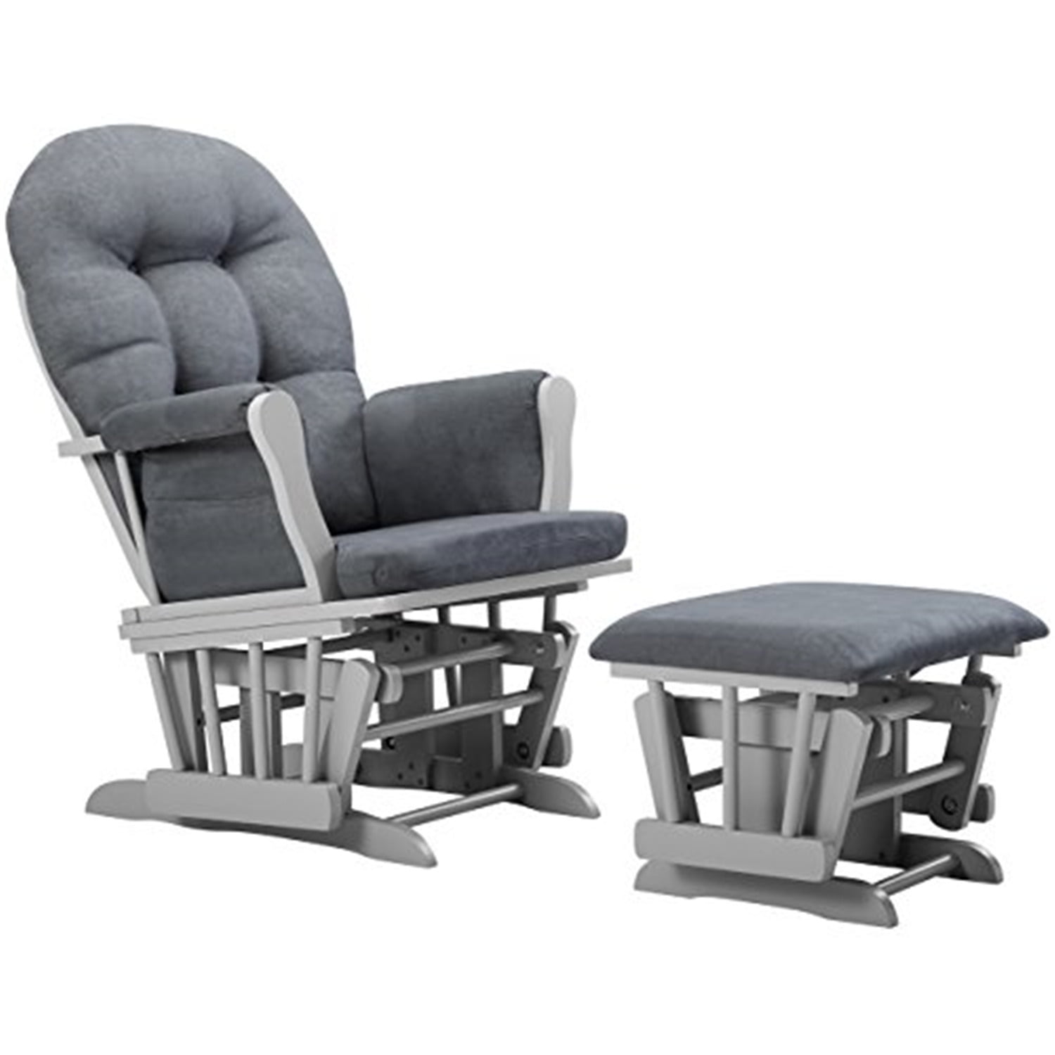 Glider and Ottoman Set - Comfortable Nursery Rocker with Storage Pockets - Smooth Silent Motion