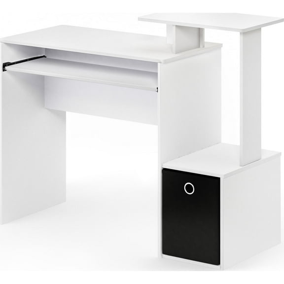 HomeStock Old World Opulence Multi-Purpose Writing Desk, Compact 39" Design with Slide-Out Keyboard Drawer, CPU Storage, Elevated Desktop, and Non-Woven Storage Drawer-Color:White and Black
