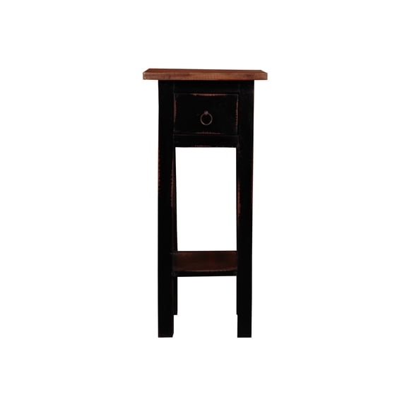 HomeStock Narrow Side End Table, Fully Assembled, 25.75" H x 11.75" W x 10.50" D, Stylish Two-Tier Design with Drawer, Perfect for Bedside or Sofa Use-Color:Antique Black and Raftwood