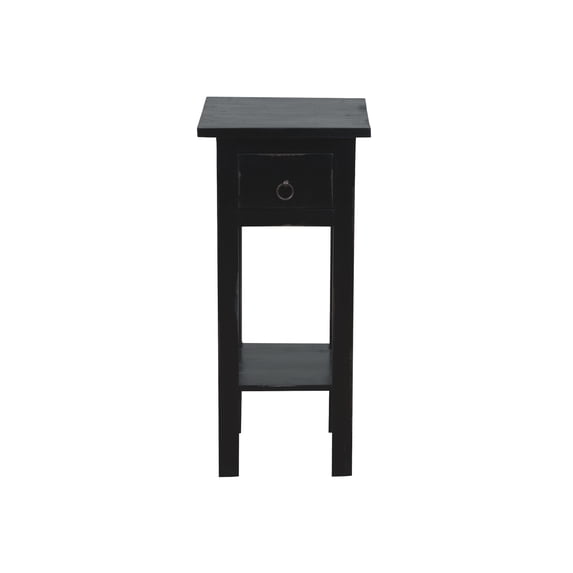 HomeStock Narrow Side End Table, Fully Assembled, 25.75" H x 11.75" W x 10.50" D, Stylish Two-Tier Design with Drawer, Perfect for Bedside or Sofa Use-Color:Distressed Black