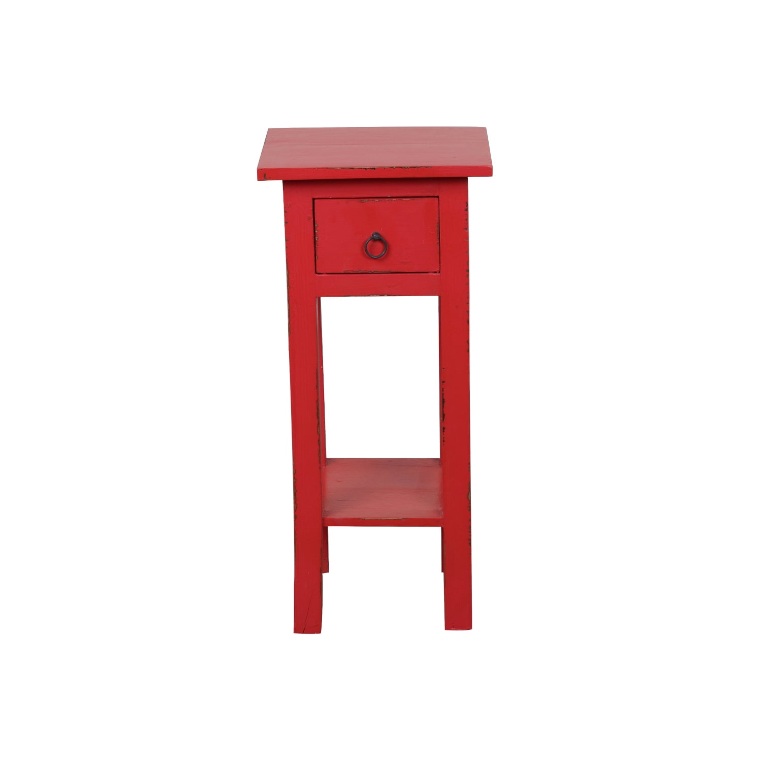 Cottage Charm Antique Red Mahogany Wood Side Table with Drawer