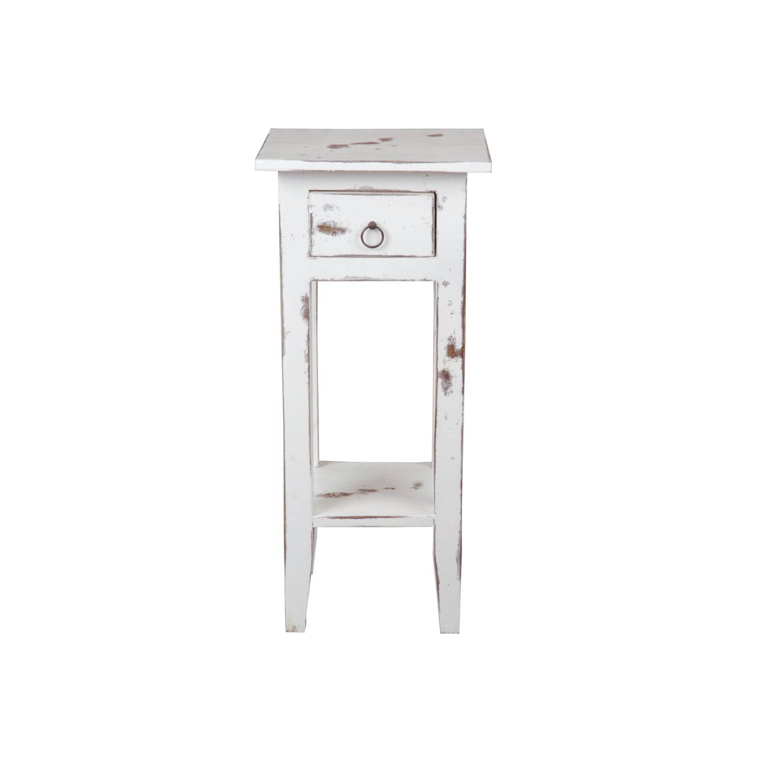 HomeStock Narrow Side End Table , Heavy Distressed White Solid Wood ...