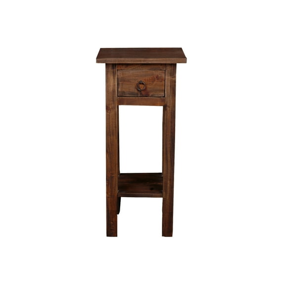HomeStock Narrow Side End Table, Fully Assembled, 25.75" H x 11.75" W x 10.50" D, Stylish Two-Tier Design with Drawer, Perfect for Bedside or Sofa Use-Color:raftwood brown