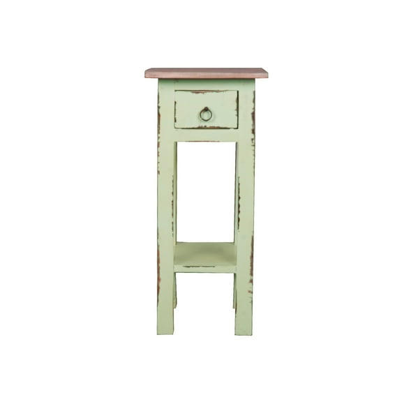 HomeStock Narrow Side End Table, Fully Assembled, 25.75" H x 11.75" W x 10.50" D, Stylish Two-Tier Design with Drawer, Perfect for Bedside or Sofa Use-Color:Distressed Bahama and Natural Limewash