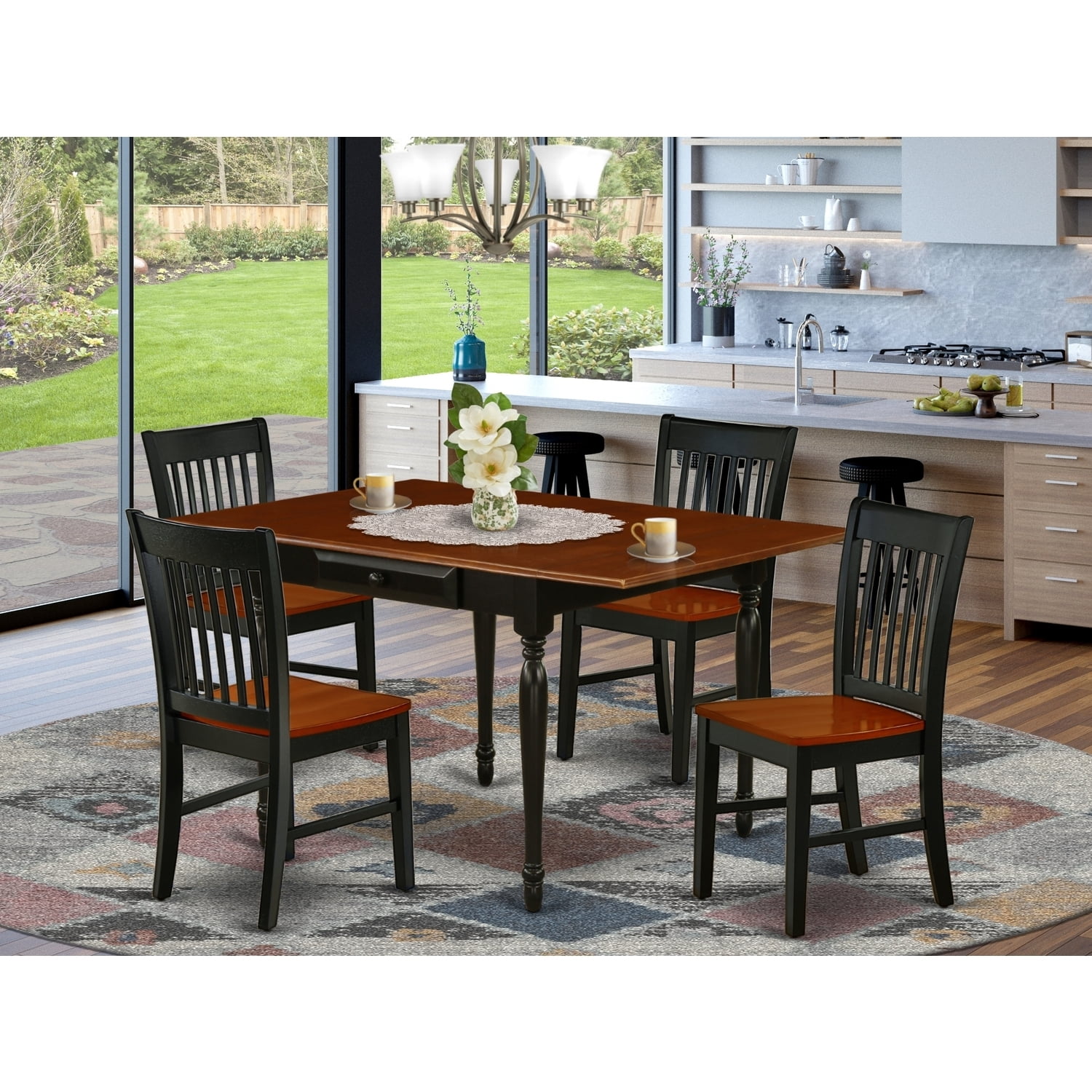 Modern 5 Piece Dining Set - Hardwood Table & 4 Chairs - Black Cherry ...