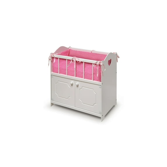 HomeStock Natural Beauty Doll Crib with Storage & Bedding Kit - 22"L x 12.25"W x 22"H - For Dolls Up to 22" - Includes Fabric Liner, Blanket, Pillow, and Personalization Kit