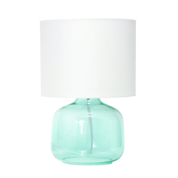 HomeStock Natural Beauty Glass Table Lamp - 9" Dia x 15" H - Sturdy Glass Base with Drum Shape Fabric Shade, With Rotary Switch-Color:White and Aqua