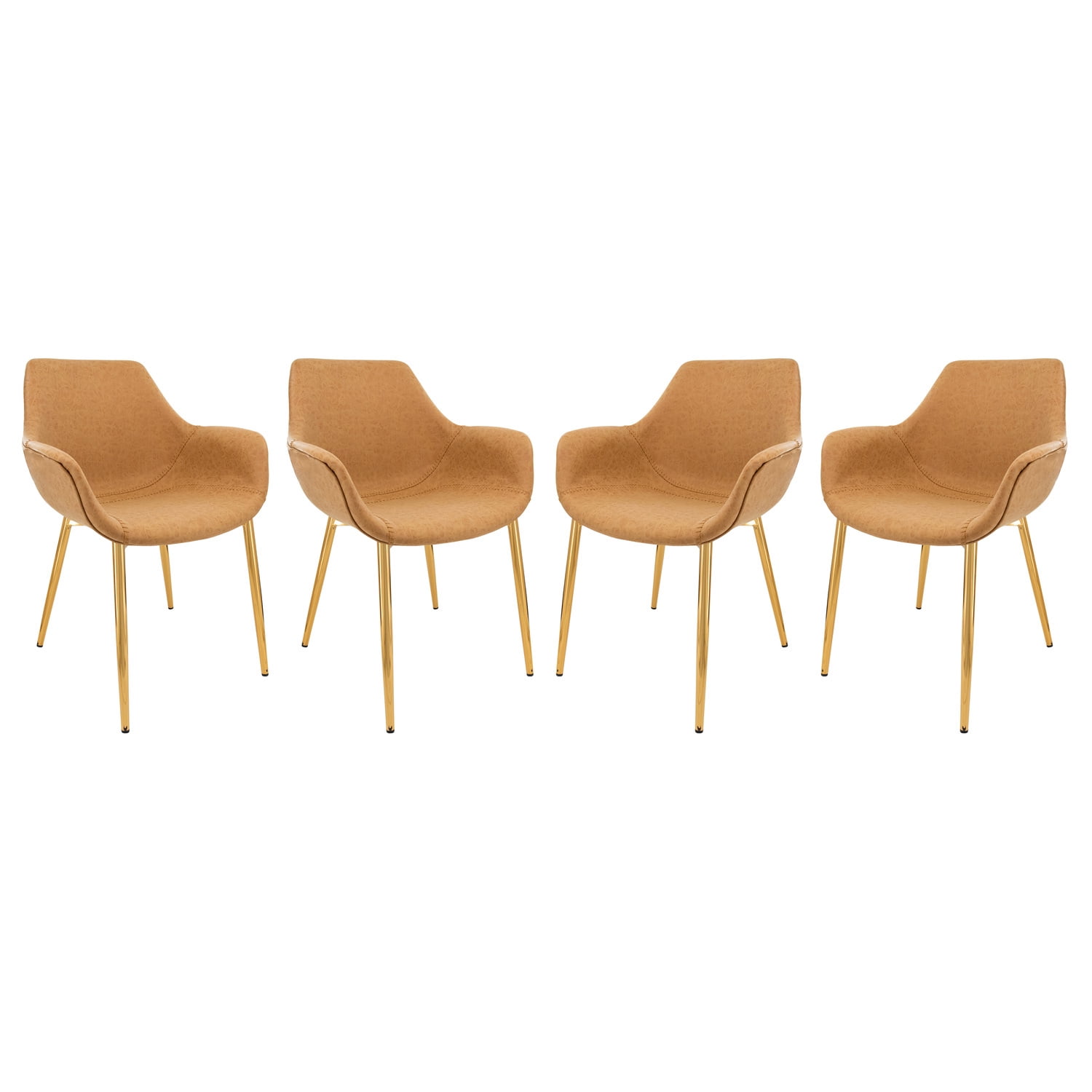 Light Brown High Metal Arm Chair with Faux Leather Upholstery
