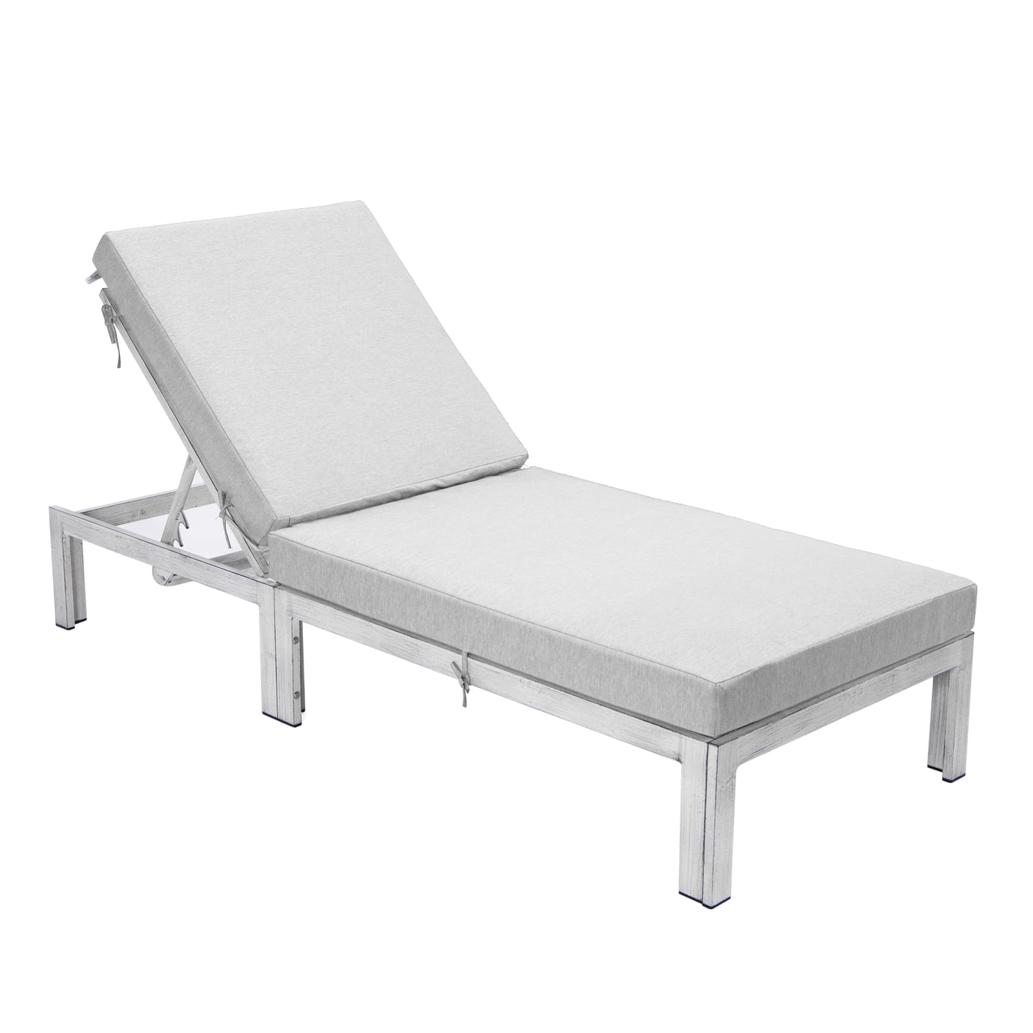 Beige Cushioned Weathered Gray Aluminum Outdoor Chaise Lounge