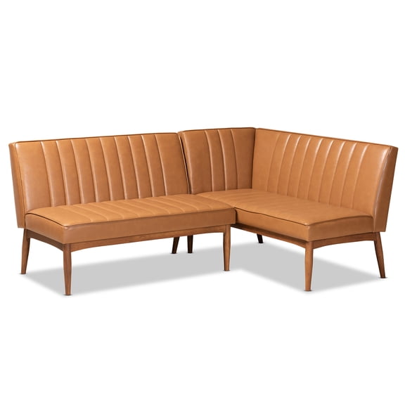 HomeStock Natural Beauty Tan Faux Leather Upholstered And Walnut Brown Finished Wood 2-Piece Dining Banquette Set
