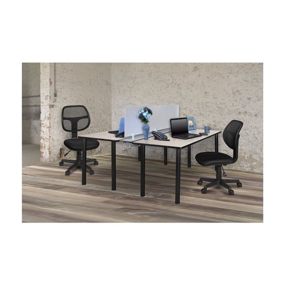 HomeStock Naturally Nice 24" Benching System with Maple Black Finish Includes Privacy Divider for Collaborative Open Office Layouts and Modern Aesthetic