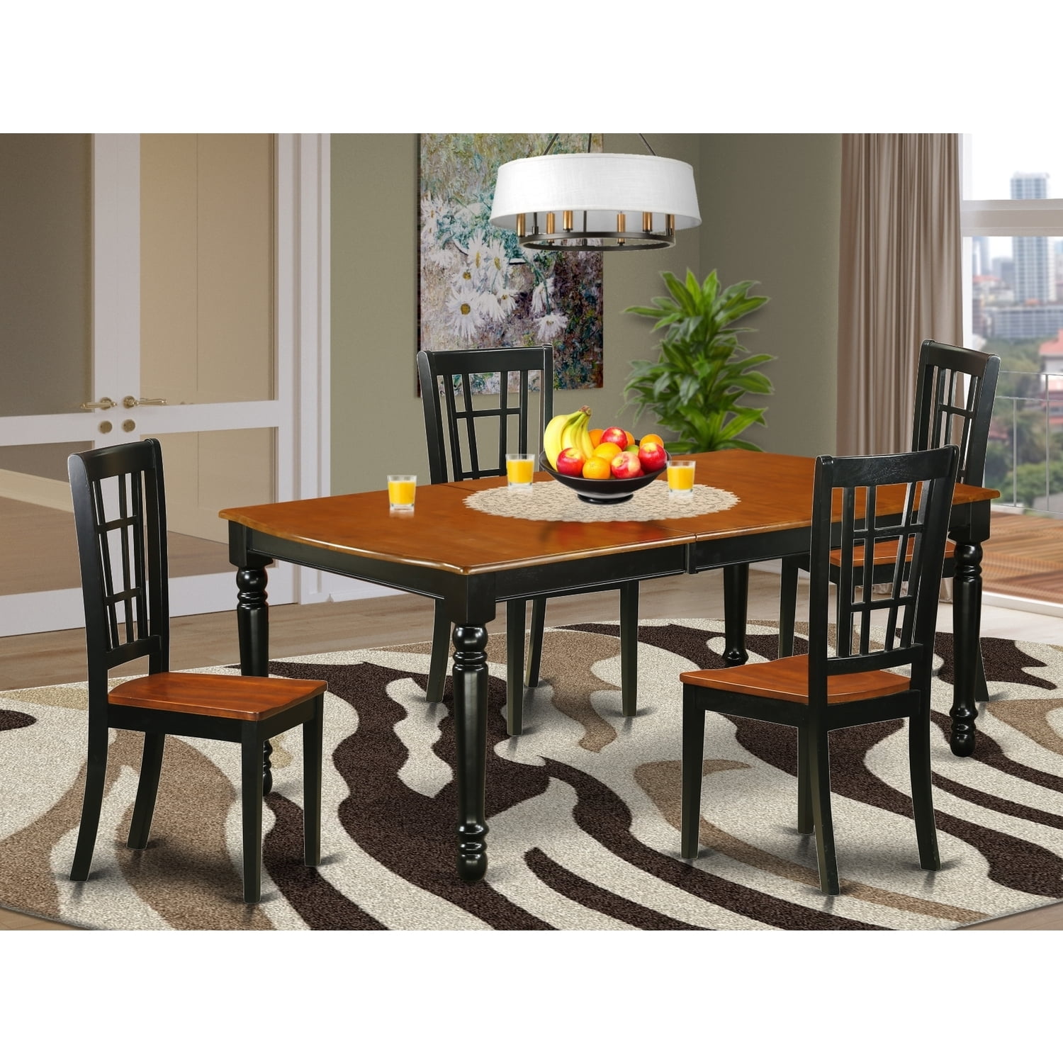 Kitchen Table Set 5 Piece Dining Set with Chairs - Modern Black Cherry ...