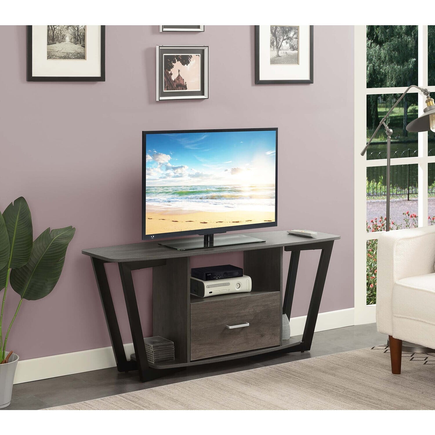 Charcoal Gray 58" Urban Industrial TV Stand with Cabinet