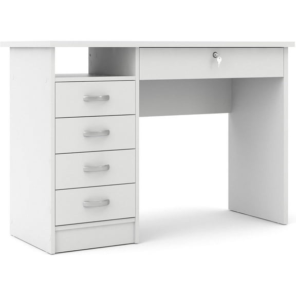 HomeStock Naturally Nice Rectangular Writing Desk With 5 Drawers Wood Metal Finish Type in Truffle Color with Lockable Keys, Freestanding, Ergonomic - 19"D x 43"W x 30"H-Color:White