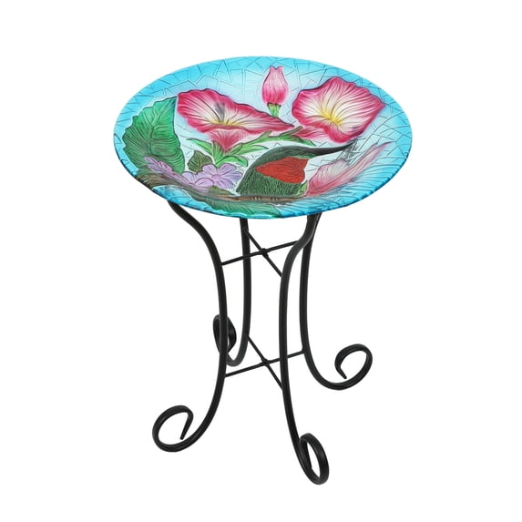 Hummingbird Birdbath Glass Bowl with Stand - Outdoor Garden Decor for Birds