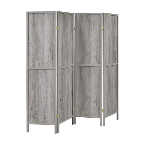 HomeStock Naturally Nice Modern 4 Panel Folding Screen Room Divider Rustic Gray Wood Finish 69.5" x 0.75" x 70.25" FSC Certified Wood Frame
