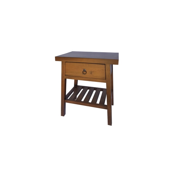 Rustic Side Table with Drawer & Shelf - Natural Brown Accent Table - Bedside or Entryway Table