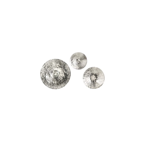 HomeStock Naturally Nice Silver Oversized Disc Wall Decor, Set of 3, Textured Stainless Steel, Modern & Sophisticated Look, Adds a Touch of Glamour to Any Room