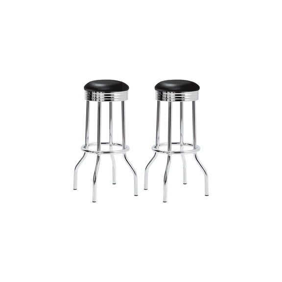 HomeStock Naturally Nice Upholstered Top Bar Stools (Set of 2), Black Leatherette with Chrome Base, 360-Degree Swivel, Retro 50s Style, Measures 19 x 19 x 30 inches