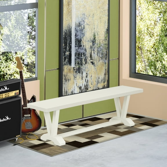 HomeStock Naturally Nice V-Style 15X60 In Dining Bench With Wirebrushed Linen White Leg And Linen White Top Finish