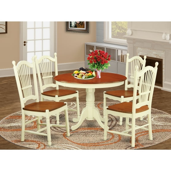 Round Dining Table Set for 4 - 5 Piece Kitchen Table with Chairs - 42 Inch Pedestal Table & Dining Room Seating