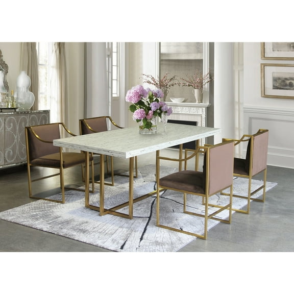 Modern Dining Table - Gold Frame, Ash Veneer Top - Contemporary Kitchen Table